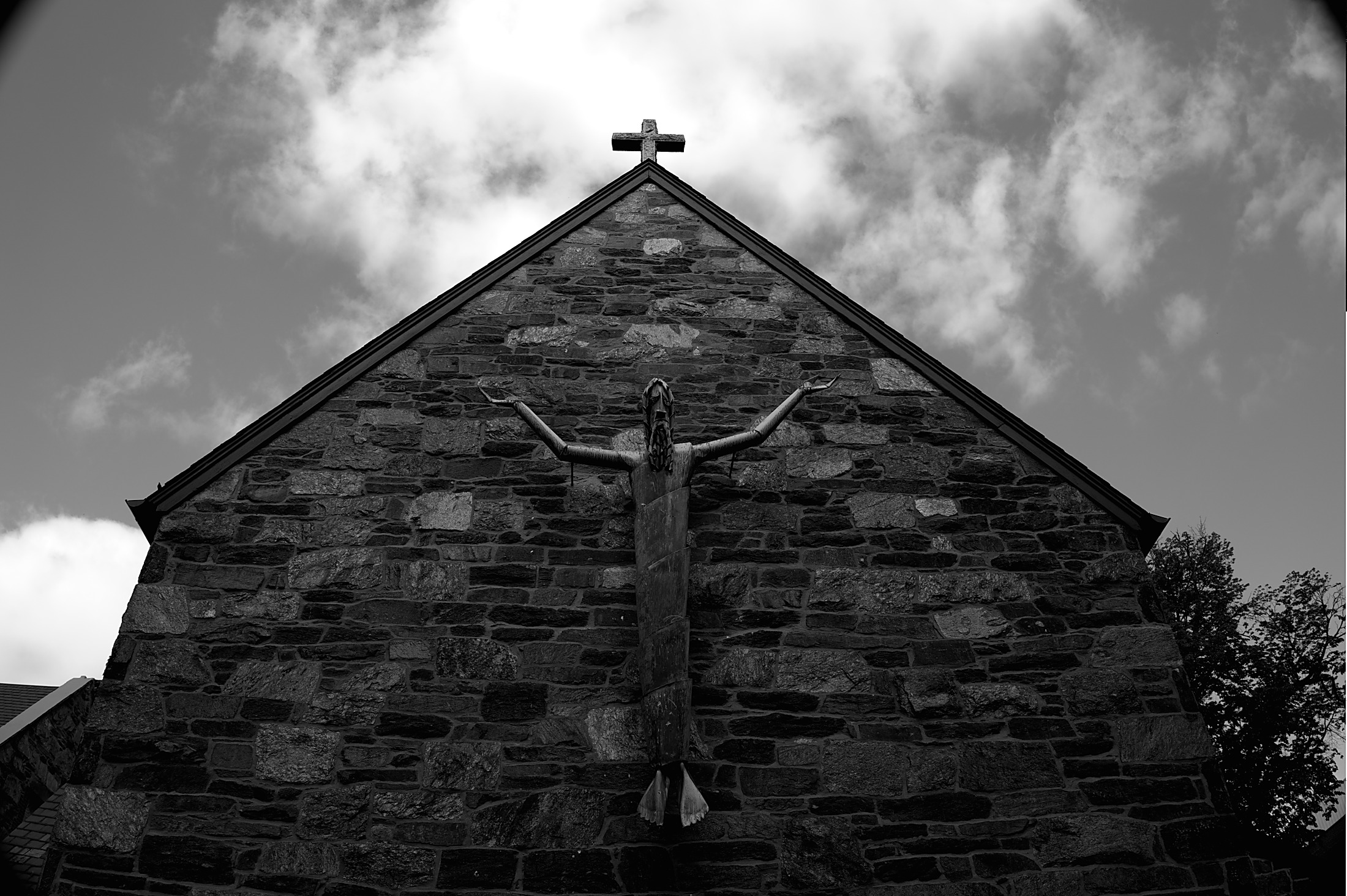 A church facade on Capitol Hill in black and white